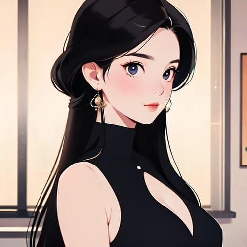 优雅黑裙动漫女性